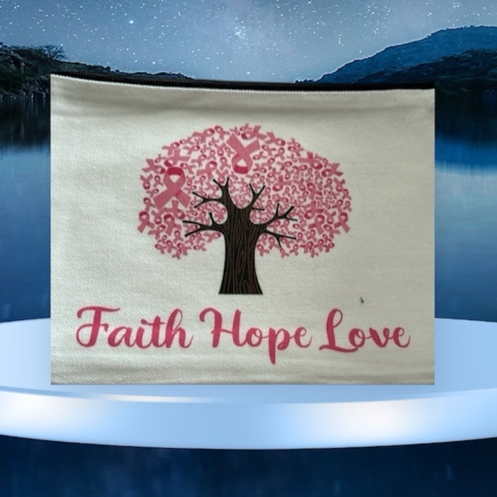 Breast Cancer Awareness Canvas Makeup Bag FAITH HOPE LOVE /NEW